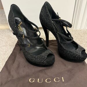 Gucci black crystal heels size 37